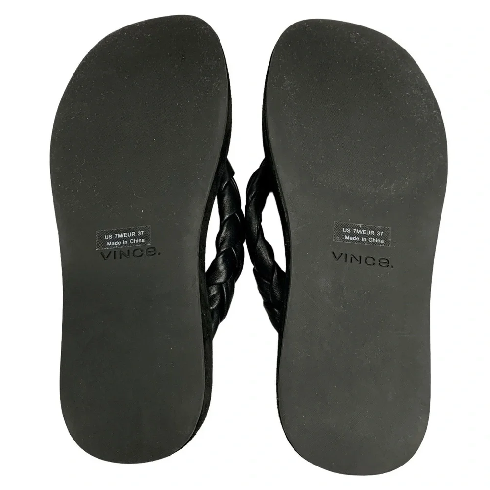 Vince Nita Braided Leather And Suede Platform Flip Flops